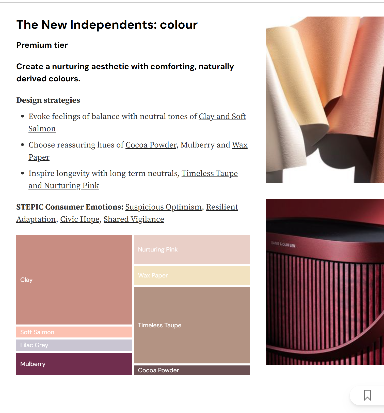 This demographic seeks privacy, security, emotional comfort, and sustainable lifestyles, favoring tech products with soft color palettes, premium materials, and natural textures.
They drive design away from purely functional or aesthetic approaches toward a fusion of sensory empathy, environmental responsibility, and enduring value. Brands must cultivate trust, comfort, and personalization through color, lighting, materials, and multisensory experiences—all while prioritizing environmental ethics and recyclability.
Behavioral Traits:
Favors secure, tranquil, and soft visual and tactile experiences; prefers natural, gentle, and sustainable materials and designs.
Purchase Priorities:
Emphasizes privacy protection, emotional resonance, brand transparency, and sustainability.
Consumption Habits: Favors high-quality materials (leather, glass, anodized aluminum, natural fibers, recycled materials), soft gradient colors, and tactilely pleasing tech products like smart wearables, 3D-printed customizable cases, light-effect accessories, and recyclable eco-friendly components.